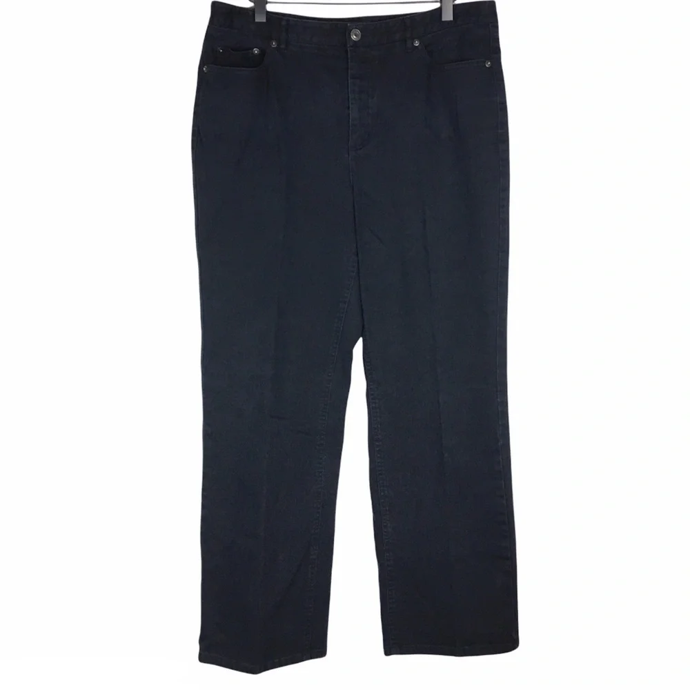 TALBOTS Jeans Black Wash Embroidered Pockets Stretch Denim Petite Plus Size 14P
